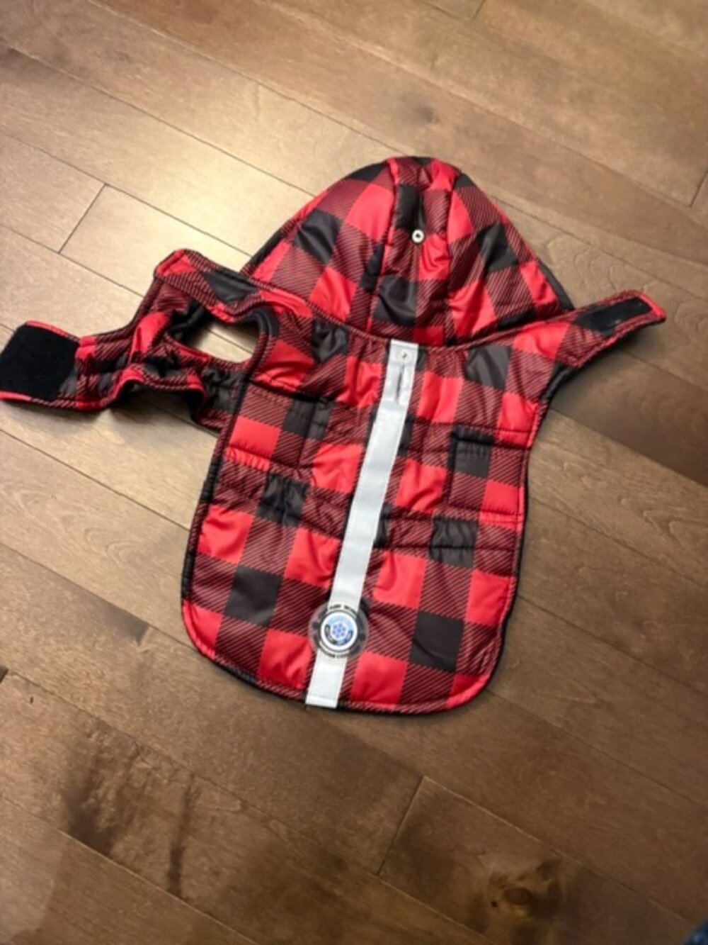 Hooded Red and Black Buffalo Check Fleece Lined Dog Coat